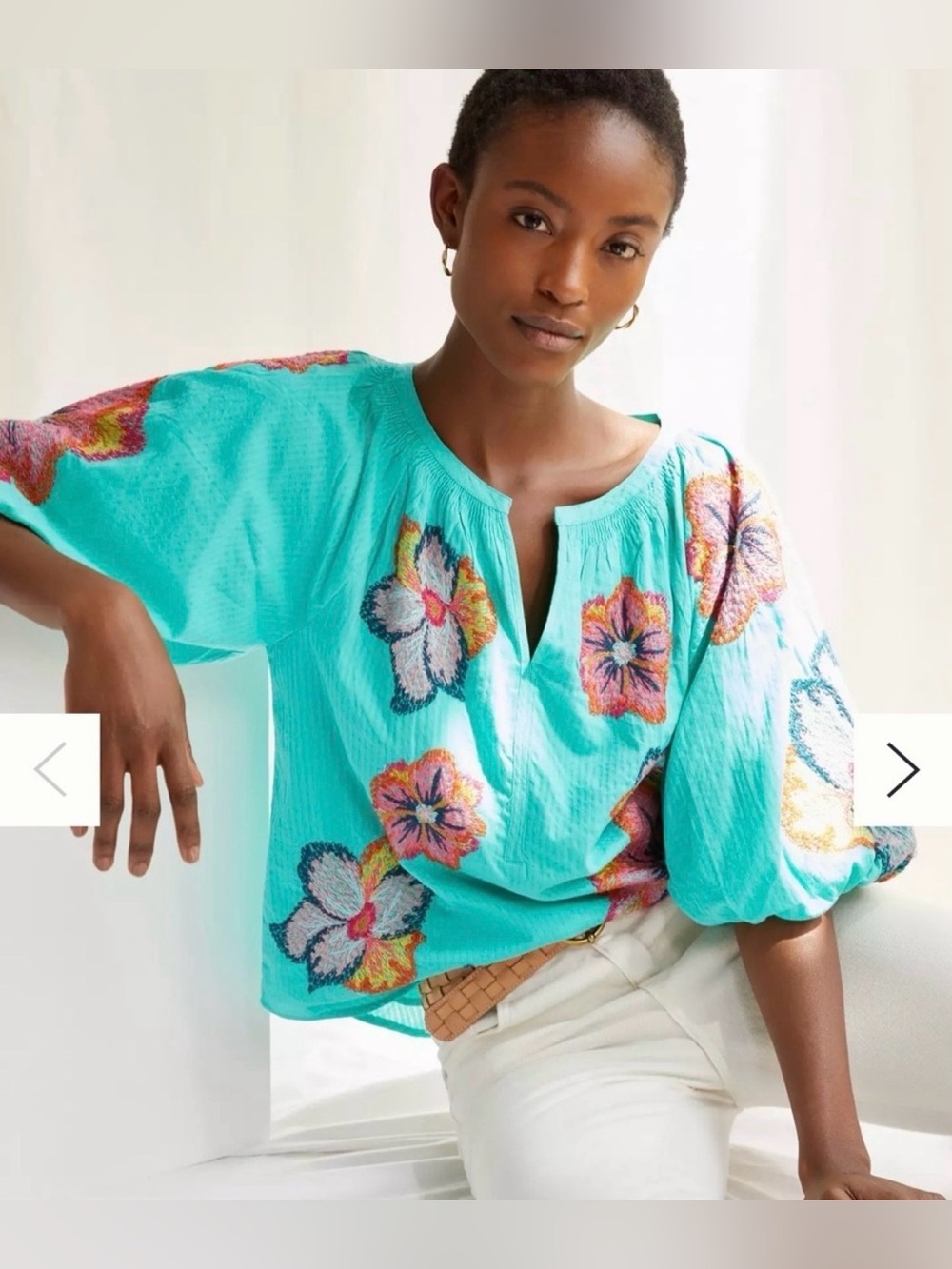 Anthropologie Maeve Embroidered Peasant Boho Blouse Teal Blue Floral Sz XXL B06